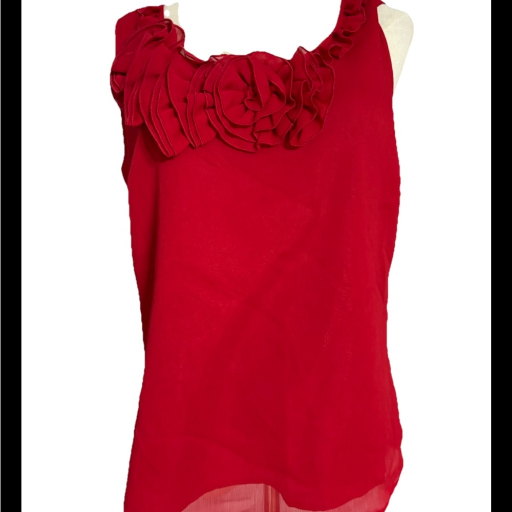 The Limited Red Ruffle Neck Sleeveless Blouse